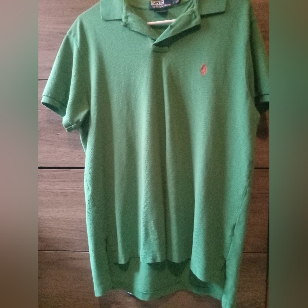 Polo by Ralph Lauren, Green Short Sleeve Polo Shirt with Orange Logo